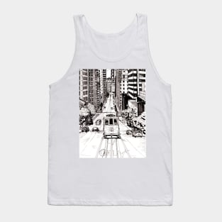 Cable Car San Francisco Cityscape USA Pen and Ink Illustration Tank Top